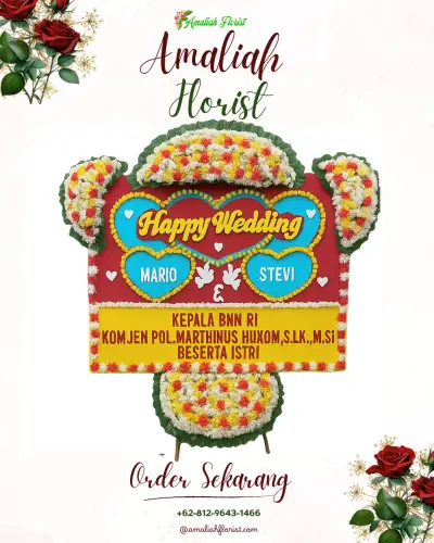 Karangan Papan Bunga Pernikahan di Mario